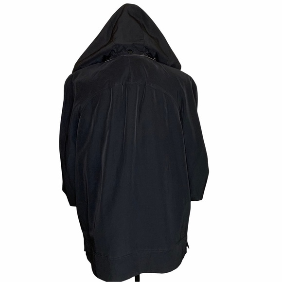 Gallery Hooded Trench Coat Size LP Black Long Zip Rain Resistant Detachable Hood - Picture 5 of 13